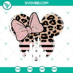 Disney, SVG Files, Minnie Mouse Ears Pink Stripes Castle Leopard SVG File, 19