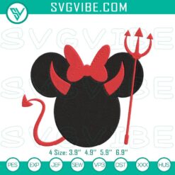 Minnie Mouse devil Halloween embroidery design in spooky file format for machine embroidery. Great for Halloween projects.