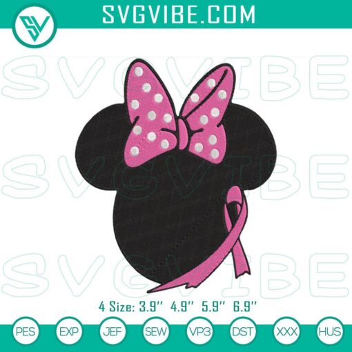 minnie mouse head pink ribbon breast cancer awareness embroidery design files mockup