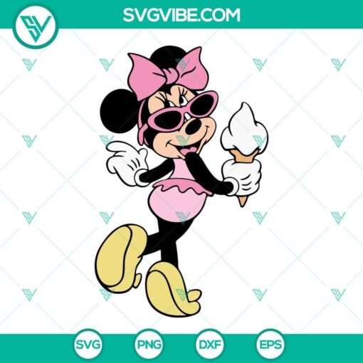 minnie mouse summer swimsuit svg minnie sunglasses with ice cream svg disney vacation svg beach svg disneysea trip svg png dxf eps 8 mockup