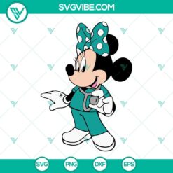 Minnie Mouse teal nurse SVG files featuring stethoscope and medical Disney designs for digital crafting projects.