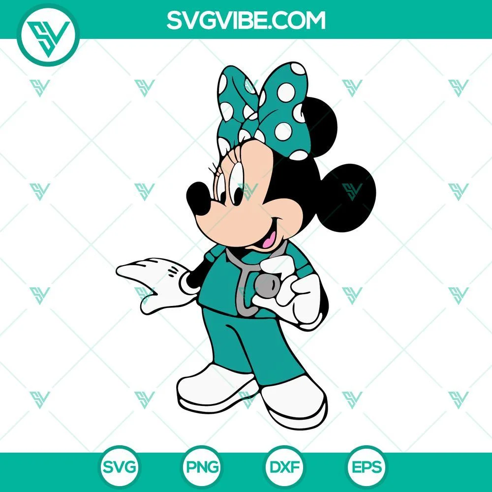 Disney, SVG Files, Minnie Mouse Teal Nurse SVG Files, Stethoscope SVG Images, 1