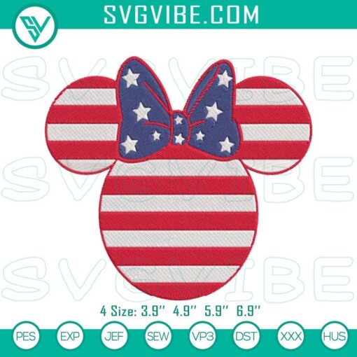 minnie mouse us flag embroidery designs disney 4th of july embroidery files mockup