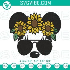 Adorable Minnie Mouse with sunflower bow embroidery designs, perfect for Disney fans.