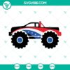 American flag-themed monster truck SVG ideal for Cricut and Silhouette, available for download. Great for patriotic crafts.