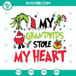 my grand kids stole my heart grinch svg grinch custom name svg grinch face svg bundle 6 mockup