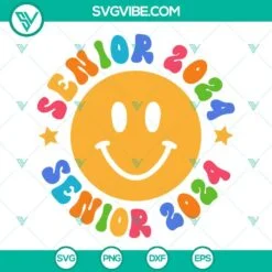 School, SVG Files, Senior 2024 Pink Smiley Face Flower SVG Download, Checkered 3