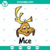 Christmas-themed SVG featuring a whimsical design of the Grinch and Max dog with "Naughty" and "Nice" tags, perfect for holiday crafts.