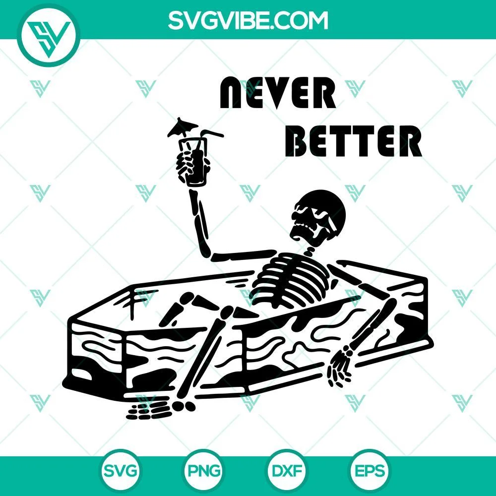 Halloween, SVG Files, Never Better Skull SVG Image, Skeleton Is In The Coffin 1