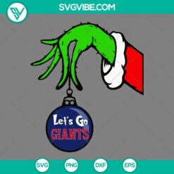 New York Giants themed Grinch hand holding ornament SVG for Christmas. Perfect for DIY projects.