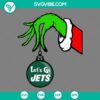 New York Jets Grinch hand holding ornament SVG files for Christmas, football team holiday design.