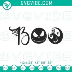 Spooky Jack Skellington Boo embroidery design, Nightmare Before Christmas file for Halloween crafts.