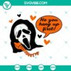 No You Hang Up First Scream SVG images featuring Ghostface call design, perfect for Halloween decor and crafts. Download now.
