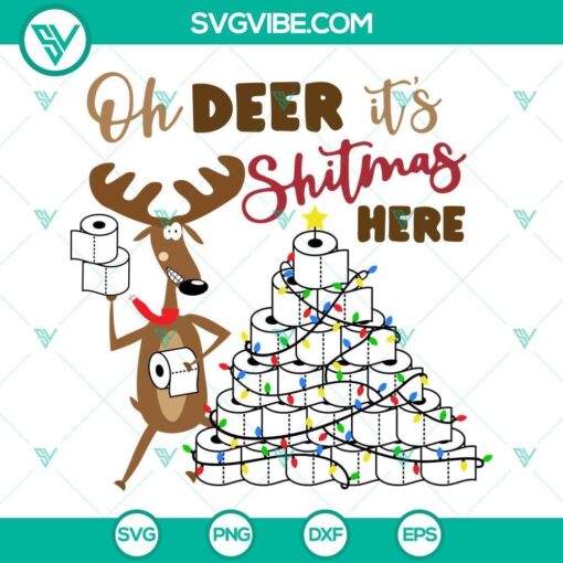 oh deer it s shitmas here svg funny reindeer and toilet paper christmas tree svg png dxf eps files 5 mockup