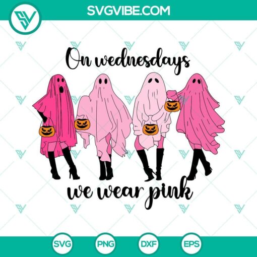 on wednesday we wear pink svg pink ghost girl svg pumpkin halloween breast cancer svg png dxf eps cut files 3 mockup