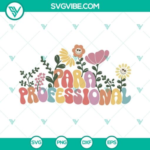 paraprofessional retro wildflowers svg para life svg teacher aide svg funny groovy teacher svg png dxf eps 5 mockup