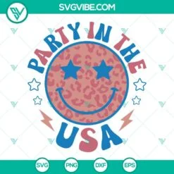 4th Of July, SVG Files, Party In The USA Leopard Smiley Face SVG File, Retro 2