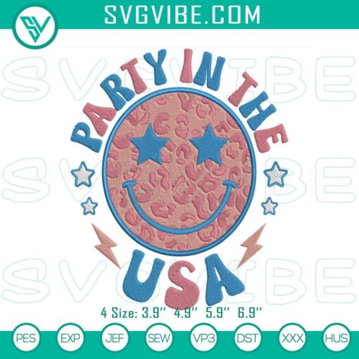 party in the usa retro smiley leopard embroidery designs funny 4th of july machine embroidery files mockup