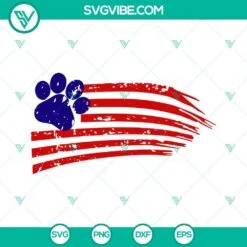 4th Of July, SVG Files, Paw Print American Flag Distressed SVG Images, Grunge 2