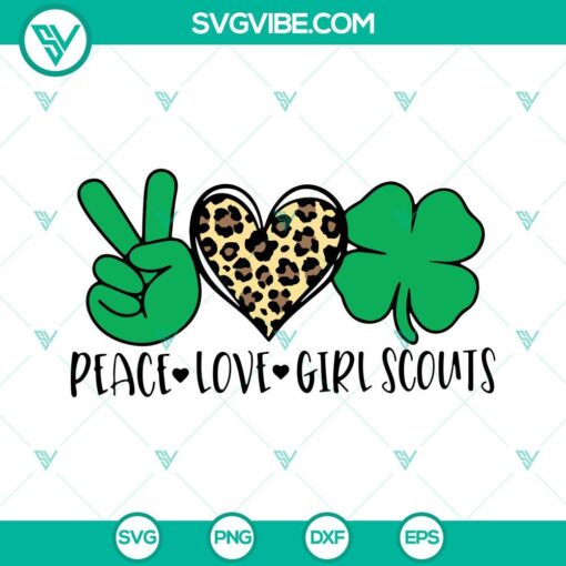 peace love girl scouts svg shamrock svg leopard heart svg st patricks girl svg png dxf eps 3 mockup