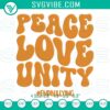 Peace Love Unity inspirational quote embroidery design digital file, great for crafting projects and decor.