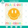 Retro smiley face SVG for preschool graduation celebration, featuring "Peace Out Preschool" text. Great for prek graduation projects.