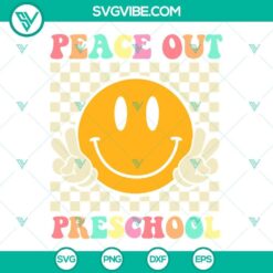 Peace Out Preschool Retro Smiley Face SVG Image, Prek Graduation SVG Images,