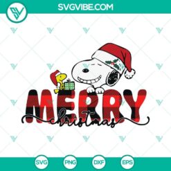 Peanuts Snoopy Merry Christmas SVG featuring Snoopy in a Santa Hat, perfect for holiday crafts and decorations.