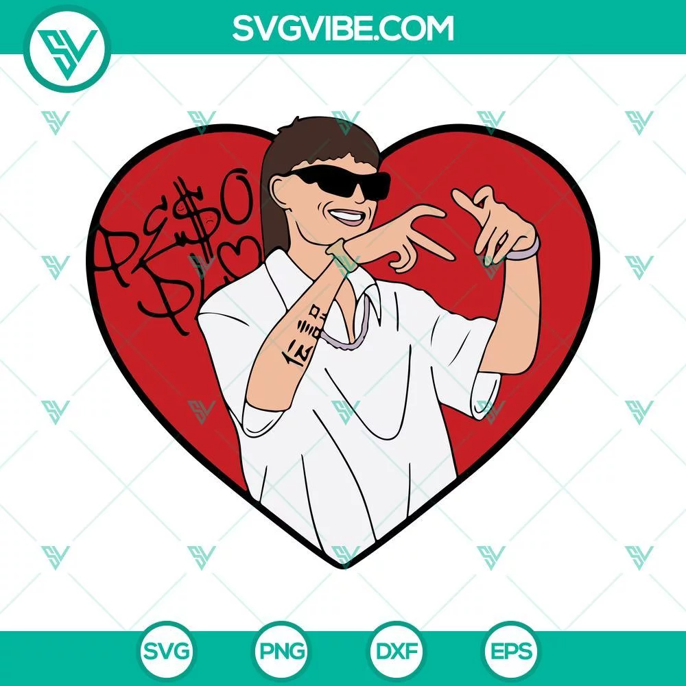 Musics, SVG Files, Peso Pluma Red Heart SVG Images, Peso Pluma SVG File PNG DXF 1