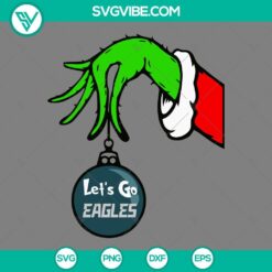 Philadelphia Eagles Grinch hand holding ornament SVG design for Christmas, Eagles themed digital download.