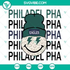 Philadelphia Eagles Leopard Smiley Face Beanie SVG Images, Philadelphia