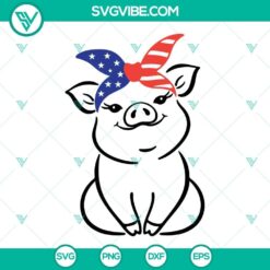 4th of July pig with a USA flag bandana SVG design, perfect for digital crafting. Includes PNG, DXF, and EPS files.