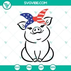 4th Of July, SVG Files, Pig 4th Of July SVG File, Pig With USA Flag Bandana SVG 2