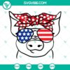 Patriotic pig with American flag sunglasses and bandana SVG design for USA themed projects and crafts.