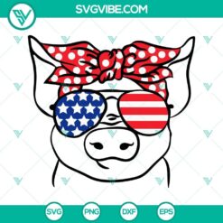 Patriotic pig with American flag sunglasses and bandana SVG design for USA themed projects and crafts.