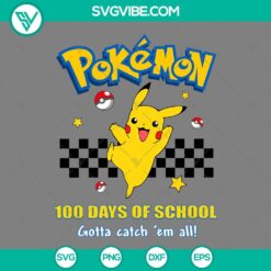 Anime, School, SVG Files, Pikachu 100 Days Of School SVG File, 100th Day Of 13