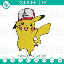 Anime Embroidery Designs, Embroidery Designs, Pikachu Wearing Cap Embroidery 12