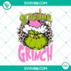Pink Grandma Grinch PNG designs for Christmas with a floral crown on a transparent background.