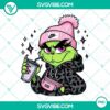 Pink Grinch Girl Christmas PNG with leopard print, glitter details for digital use.