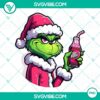 Pink Grinch Santa Claus holding a Dr Pepper can, high-quality PNG images file for Christmas designs and projects.