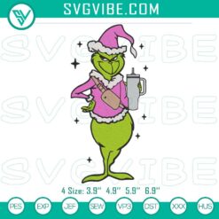 Christmas Embroidery Designs, Embroidery Designs, Pink Grinch Stanley Tumbler 6