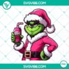 Pink Grinch holding Dr Pepper PNG file, Christmas character design, holiday-themed graphic illustration.
