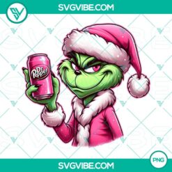 Pink Santa Claus Grinch sipping Dr Pepper, Christmas themed PNG images for download with Grinch enjoying festive season drink.