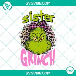 Pink Sister Grinch Leopard Christmas PNG File, festive holiday design with leopard print and Grinch character in pink colors.