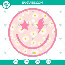 SVG Files, Trending, Pink Smiley Face Daisy SVG Files, Star Lightning Bolt Eyes 2