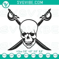 Embroidery Designs, Jack Sparrow Skull Embroidery Designs, Pirate Skull 3