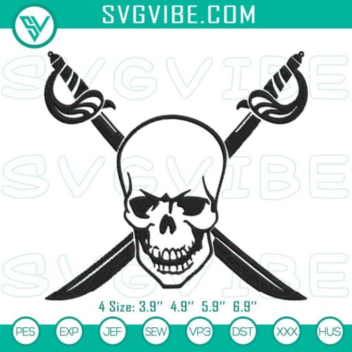 pirate skull machine embroidery design files mockup