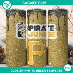 Pittsburgh Pirates Dunkie Junkie Glitter 20oz Tumbler Wrap PNG File with team logo and sparkly design for fans.