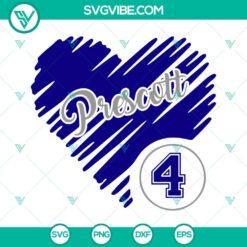 Prescott 4 Heart SVG images of Dak Prescott and Dallas Cowboys logos in SVG and PNG files. Perfect for fans and crafting projects.