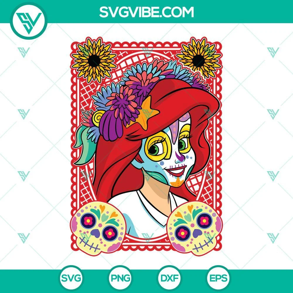 Disney, Skull, SVG Files, Princess Ariel Sugar Skull SVG Images, Disney 1